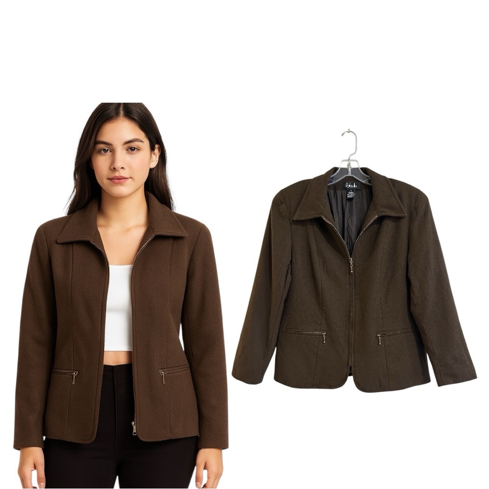Rafaella 100%Wool Zip-Up Jacket Blazer Brown Size 10